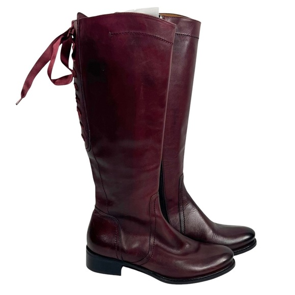 RON WHITE Tall Smooth Leather Boots 36.5/6 Size Zip Lace up Vibram Sole Oxblood - Picture 3 of 11